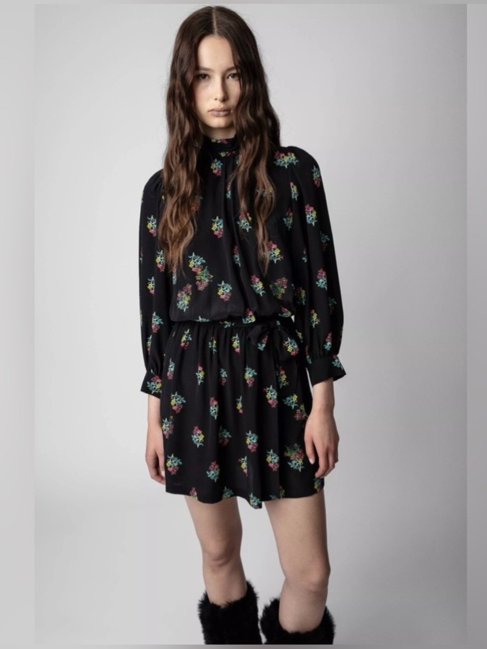 Zadig & Voltaire Rougi Rivali Polka Flowers Diamante floral silk dress size XS